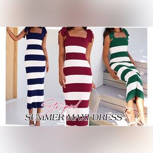 BTFBM Casual Spaghetti Strap Striped Maxi Dress  XXL cobalt blue